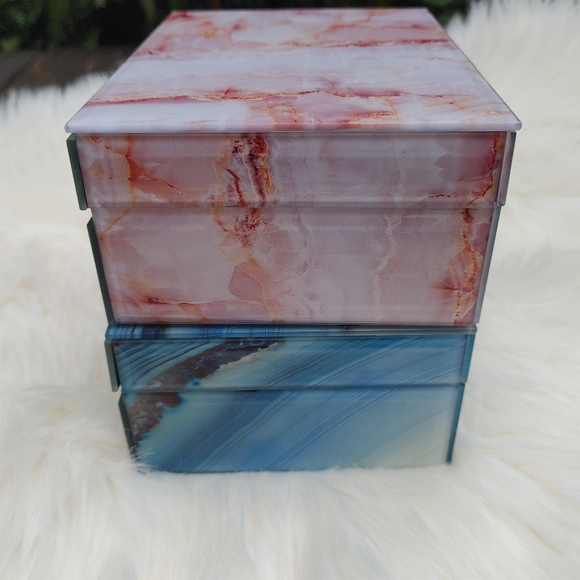 Agate slice jewelry box storage organizer box with lid pink blue stone crystal - Picture 2 of 16